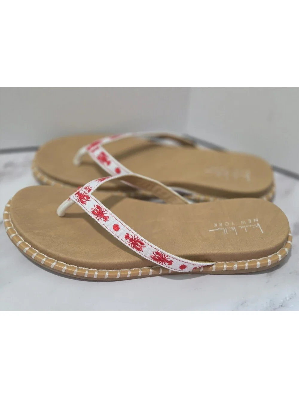 Nicole Miller New York Lobster Print Flip Flop Sandals Women's Size 7.5 NWT